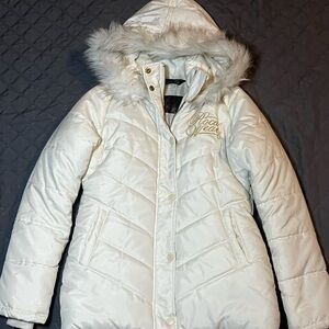 Rocawear White Puffer Jacket with Faux Fur Trim